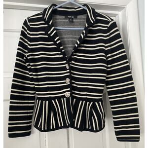 Style&Co Women's Black Striped 3 Button Front Cotton Knit Peplum Jacket Size PP